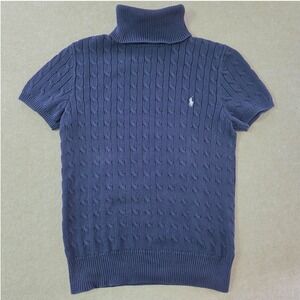 VTG Ralph Lauren Sport Cable Knit Turtleneck Sweater XL Short Sleeve Pony Y2K